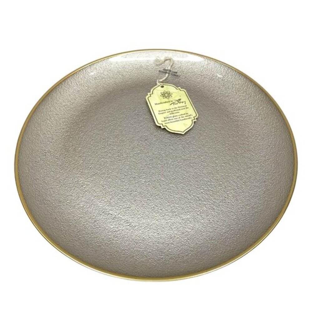 Turkish Glass 5 Charger Plates Set Platinum Gold Textured Gold Rim 13" NWT